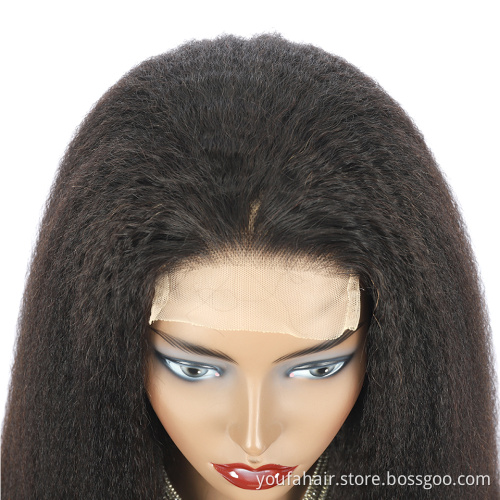 Yaki 4x4 Transparent Lace Closure Wig with Baby Hair High Quality Dropshipping Virgin Human Hair Kinky Straight Lace Front Wig